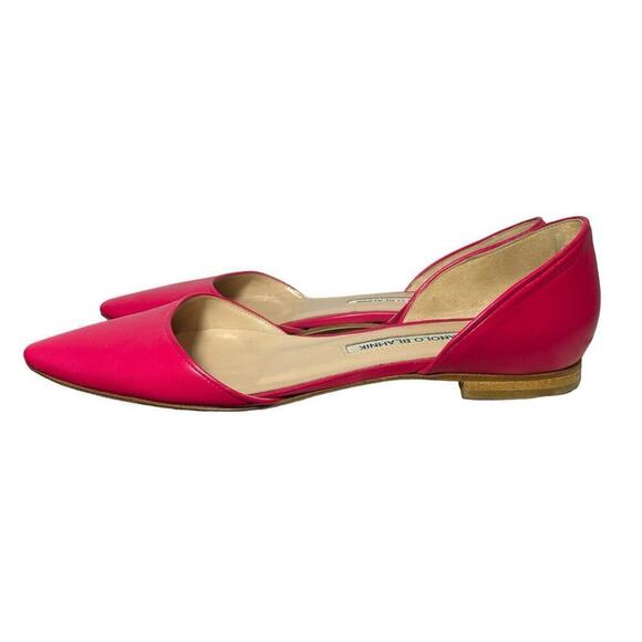 Manolo Blahnik Pink Leather D’Orsay Flats - Size 38 - Picture 2 of 3